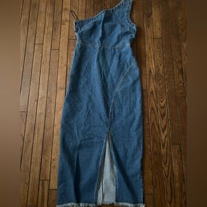 Forever 21 Blue Denim One-Shoulder Maxi Dress